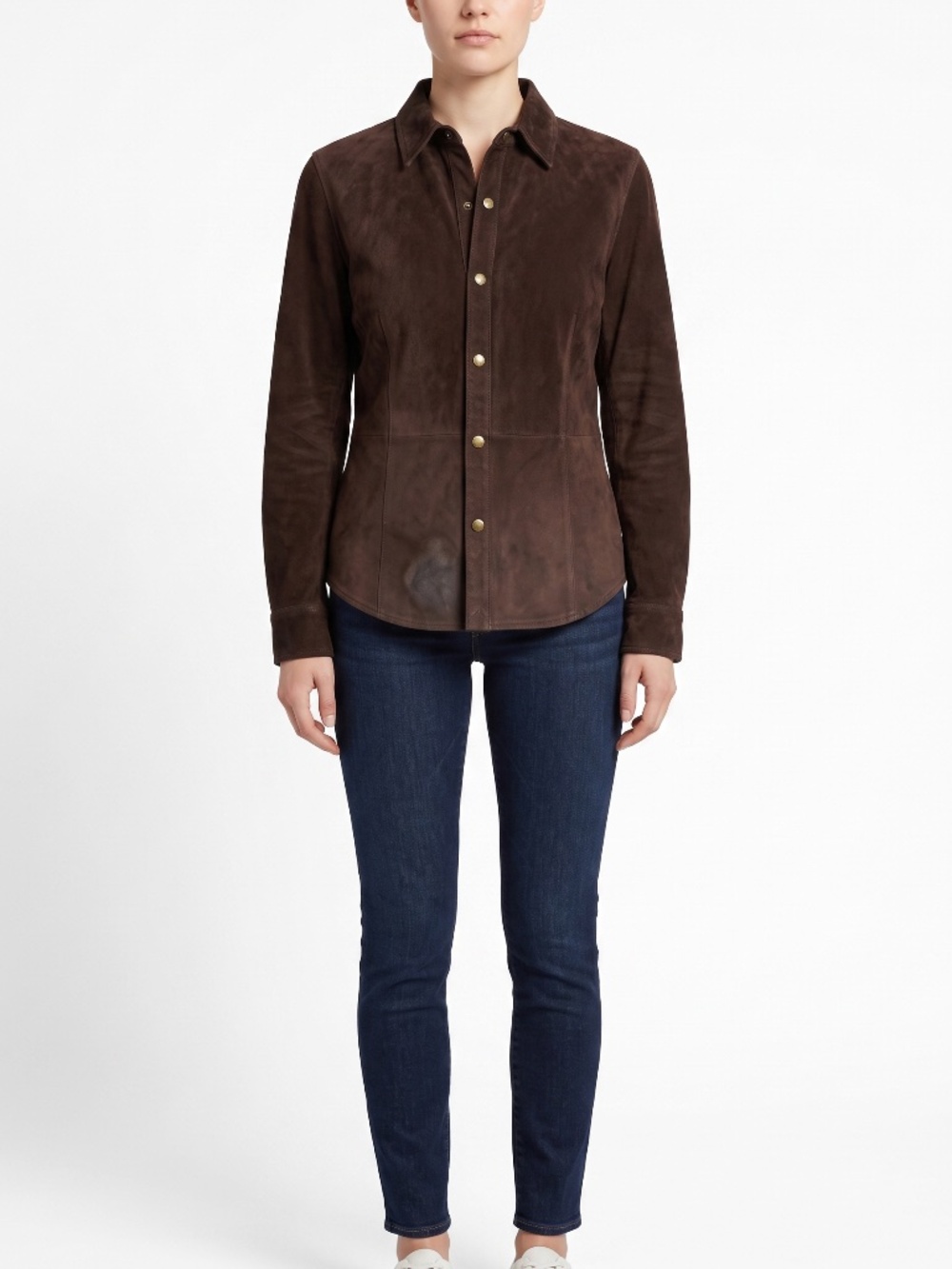 Ralph Ralph Lauren Womens Large Brown Suede Leather Snap Front Shirt Jacket